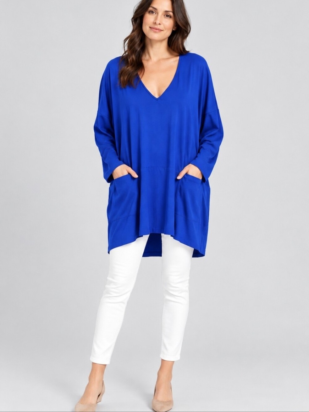 Zero + Maria Cornejo Cobalt Blue Silk V-Neck Shift Tunic Dress Sz 8